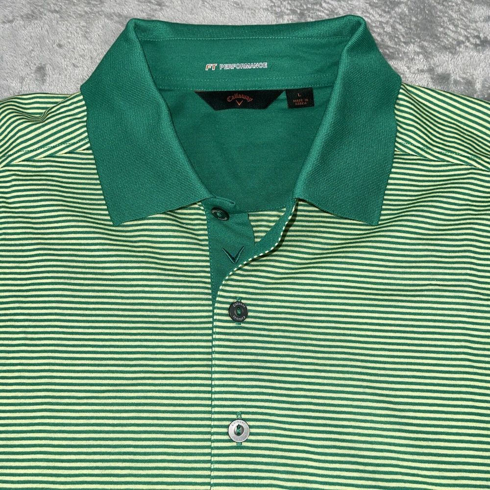 Callaway Polo Shirt‎ Adult Large Green Stripe FT Performance Golf Casual Men EUC